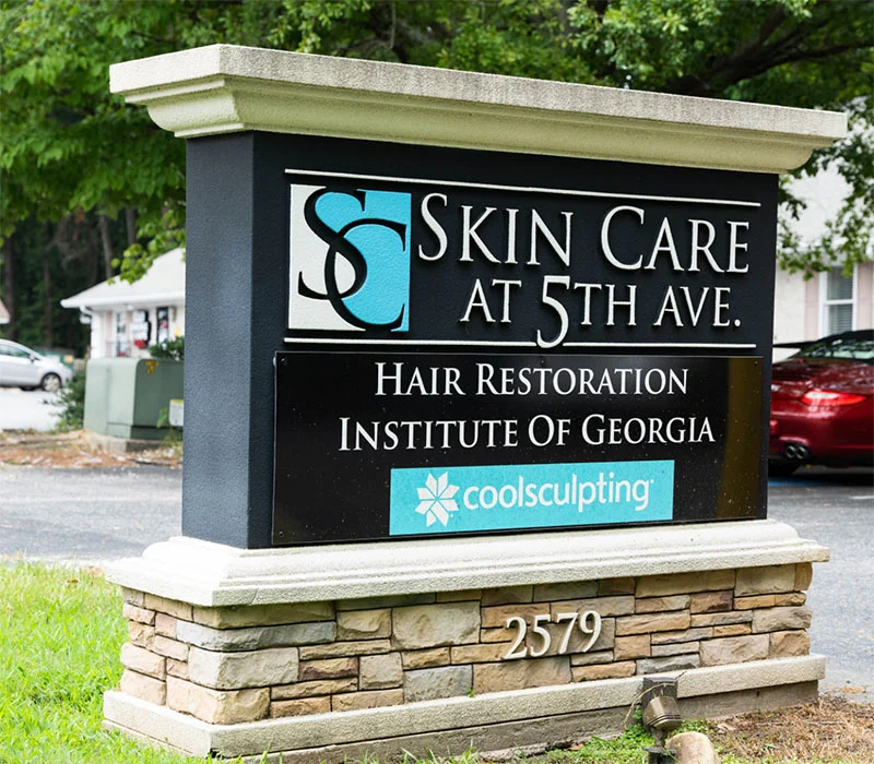 Skin Care 5th Ave sign outside their practice in Peachtree City GA